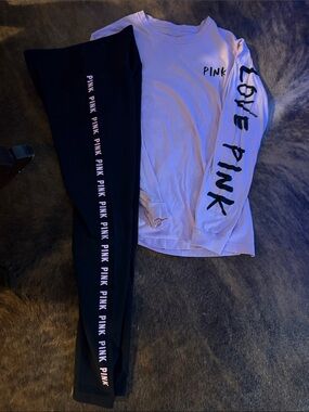 PINK Victoria's Secret Black Leggings with Pink Logo